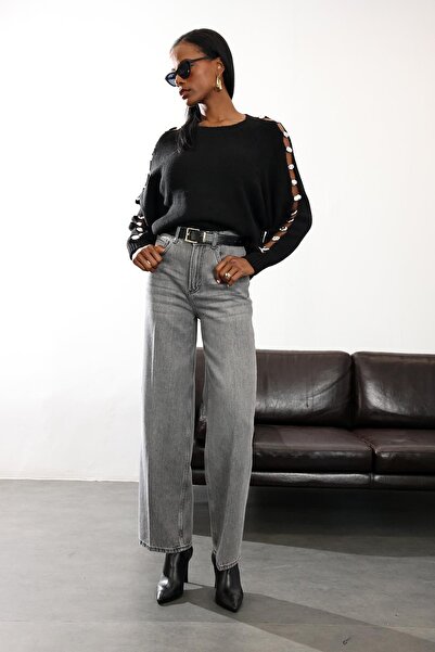 5in1Canpolat Black Accessory Detailed Knitwear Sweater 4688