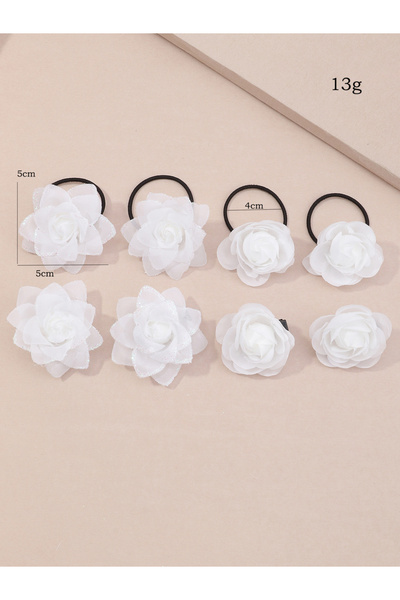 Take Two By Styli Set of 8 - 3D Floral Decor Hair Clip and Ties