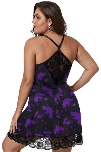 Margoun Plus Size Women's Lace Trim Nightgown, Abstract Print Sleepwear with Adjustable Straps T901