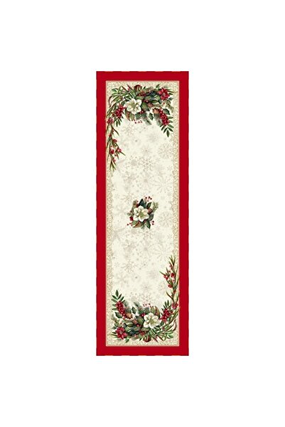 Casa de bumbac Christmas table runner made of gobelin fabric, Cotton House, 40x100 cm, wreath, red and beige