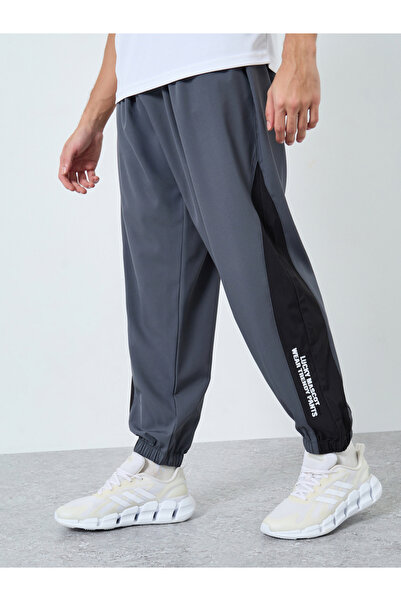 Styli Men Grey Placement Print Regular Fit Track Pants with Side Panel