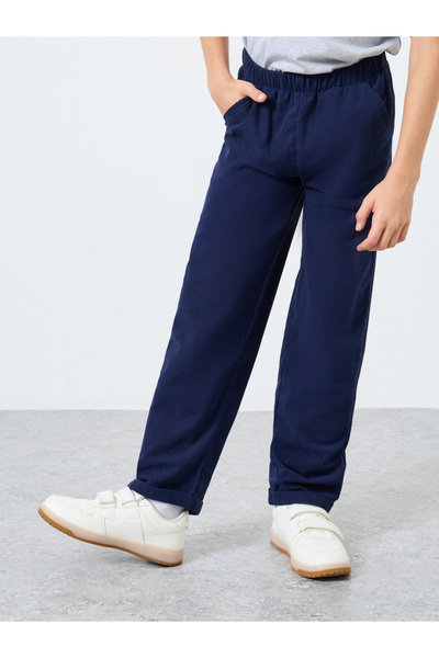 Styli Teens Navy Corduroy Straight Leg Pants