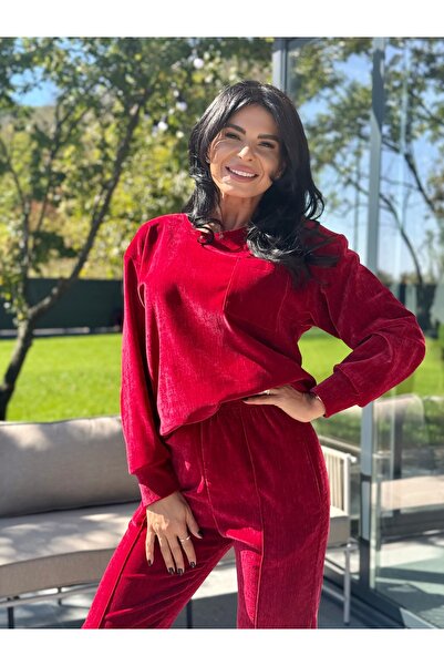 RAMONA BADESCU EXCLUSIVE Women's ribbed velvet tracksuit - blouse with pocket and pants with cuffs