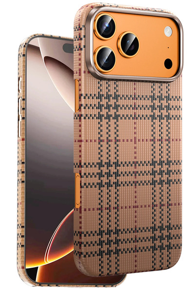 m.tk moveteck iPhone 17 Pro Max Kılıf Ultra Slim Kumaş Desenli Karbon Scots K...