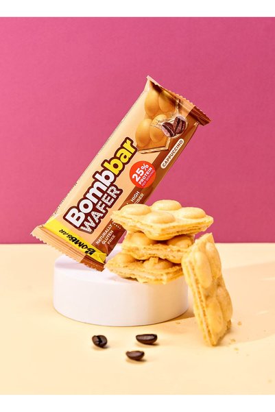 BOMBBAR Protein Wafer with Cappuccino Flavor, Gluten Free, High Fiber and No Sugar Added 12x32g