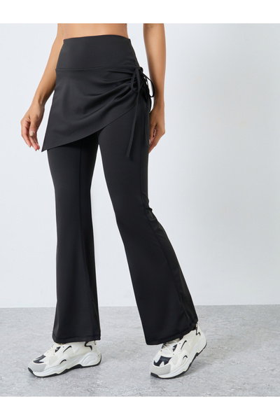 Styli 2in1 Side Ruched Skirt Overlay Flared Pants