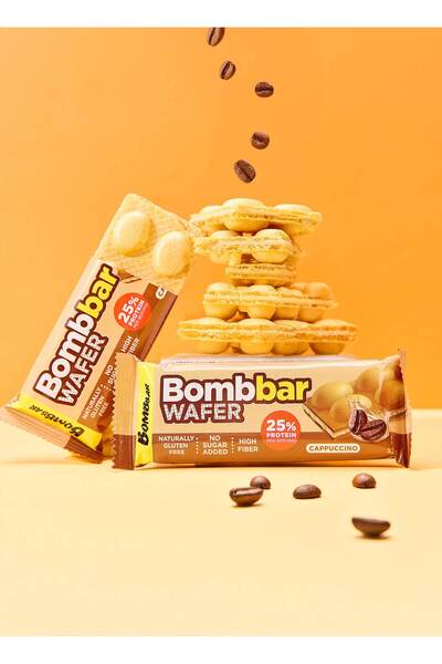 BOMBBAR Protein Wafer with Cappuccino Flavor, Gluten Free, High Fiber and No Sugar Added 12x32g