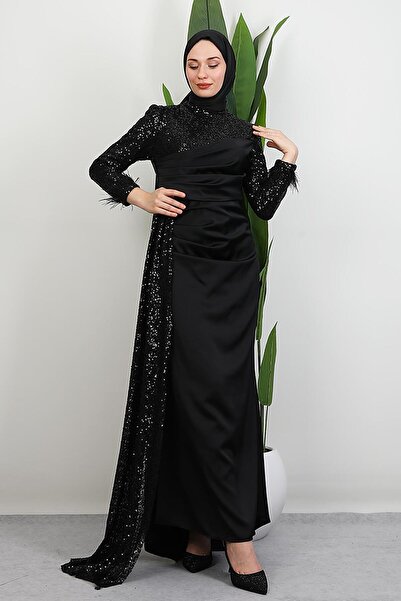 GİYZAMİLA Helin Saten Abiye Siyah