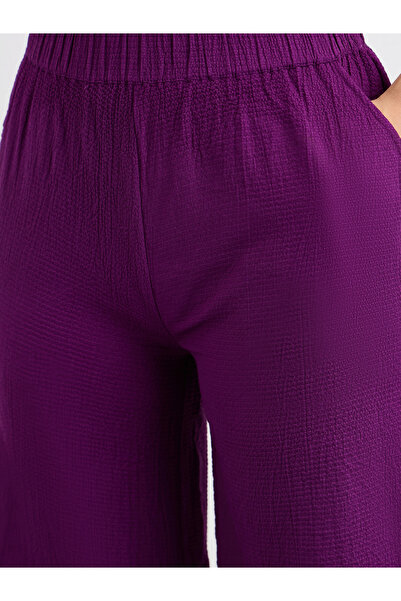 Styli Purple Textured Wide Leg Casual Pants