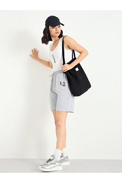 Styli Women Grey Graphic Print Oversized Shorts