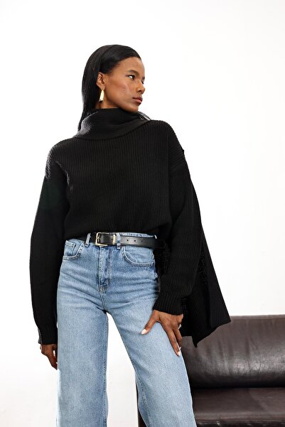 5in1Canpolat Black Scarf Collar Sweater 0670