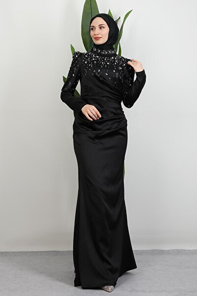 GİYZAMİLA Aura Satin Evening Dress Black