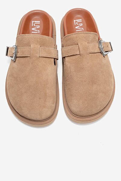 LuviShoes Vesta Earth Suede Buckle Genuine Leather Women's Closed Toe Slippers