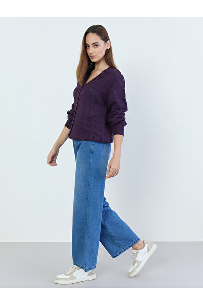 Styli بنطلون جينز نسائي أرجل واسعة باهت اللون بخصر مرتفع