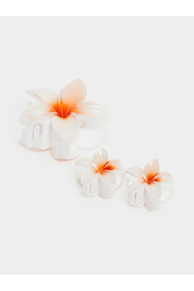 Styli Set of 3 - White Flower Design Claw Clip