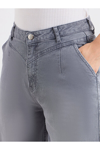 Styli High Rise Wide Leg Jeans with Pleat Yoke Waistband