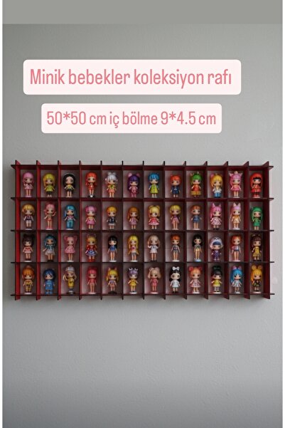 TOTTERİQ Miniş figür oyuncak bebek ahşap koleksiyon rafı 50 li duvar rafı kız çocukları için koleksiyon