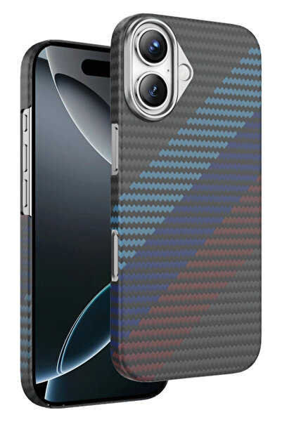 m.tk moveteck Apple iPhone 17 Uyumlu Kılıf Yatay Renk Desenli Kevlar Karbon W...