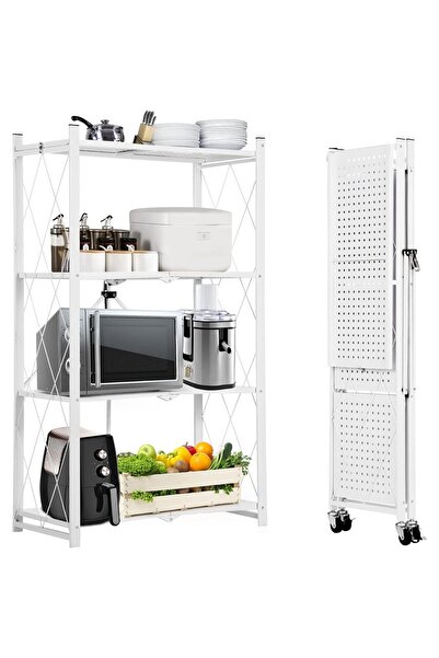 Roam shop 4 Tier Thickened Foldable Storage Shelves with Wheels Standing Shelf UnitsStorage Racks for Kitchen