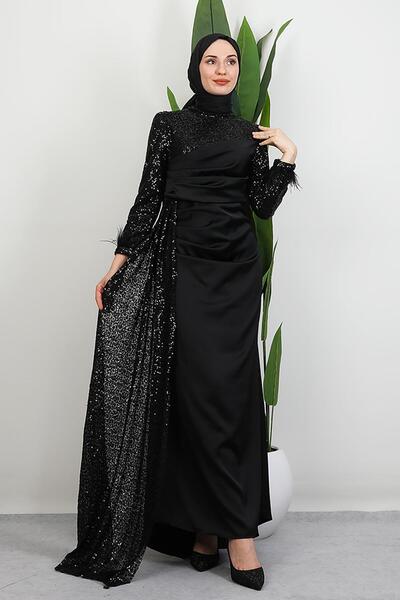 GİYZAMİLA Helin Saten Abiye Siyah