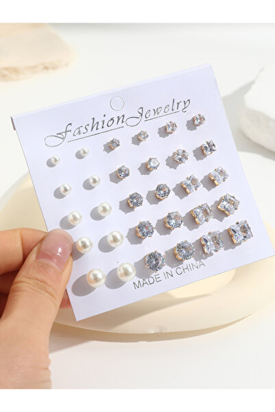 Take Two By Styli مجموعة من 15 أقراطًا من اللؤلؤ الصناعي وأحجار الراين