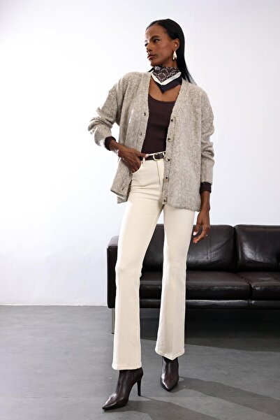 5in1Canpolat Mink V-Neck Fleece-Lined Cardigan 4719