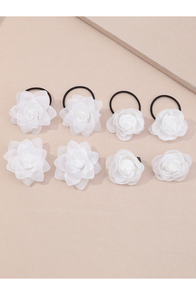 Take Two By Styli Set of 8 - 3D Floral Decor Hair Clip and Ties