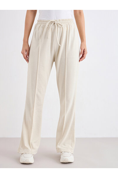 Styli Cream Boot Flared Joggers with Pintuck Detail