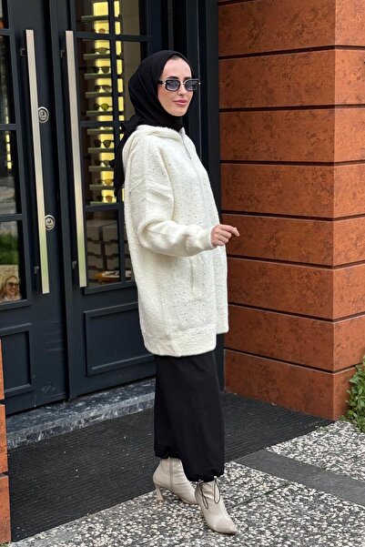 FUAT GÜRSEN Pearl Embroidered Hooded Zippered Plush Coat
