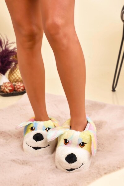 STOCON Soft Sole Pink Women's Slippers with Dog Figure Home Boots Stc1184