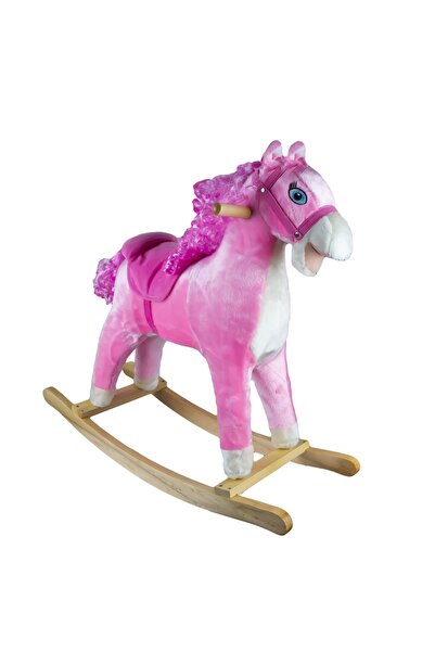 Robentoys Κουνιστό αλογάκι, ξύλο + βελούδο, ροζ, 78x28x68 εκ.