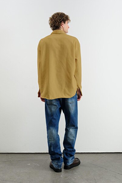 GIESTO Oversized Dressed-Up Velvet Yellow Shirt