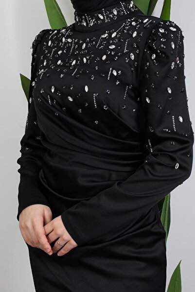 GİYZAMİLA Aura Satin Evening Dress Black