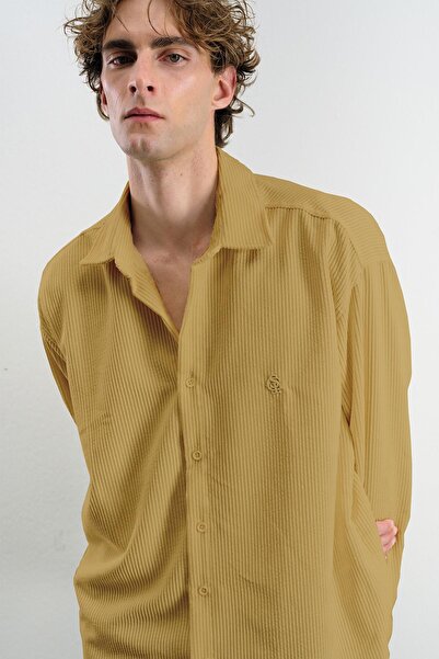 GIESTO Oversized Dressed-Up Velvet Yellow Shirt