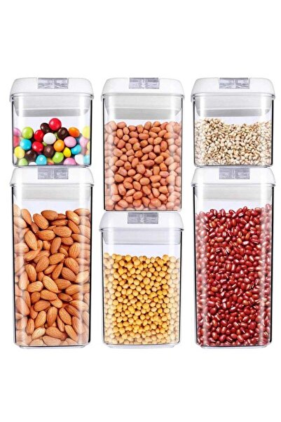 fulina 6-Piece Plastic Storage Jar, Food Grain Storage Container for Kitchen Tea Herb Pasta Coffee Herb