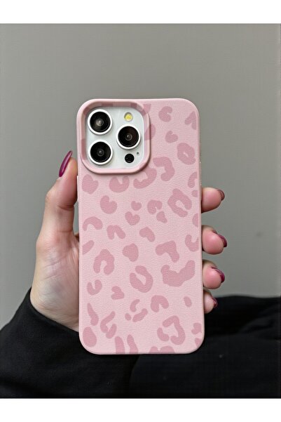 KVK PRİVACY iPhone 13 Pro Max Uyumlu Pembe Leopar Desenli İnce Yumuşak Siliko...