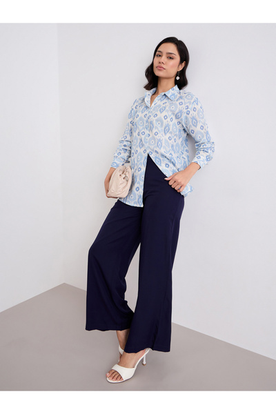 Styli Solid Wide Leg Pants with Belt Loops