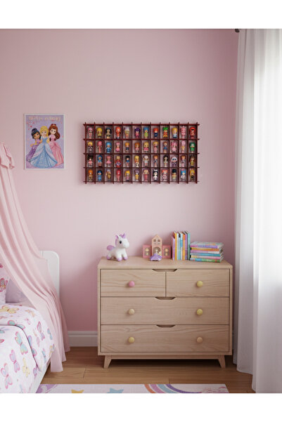 TOTTERİQ Miniş figür oyuncak bebek ahşap koleksiyon rafı 50 li duvar rafı kız çocukları için koleksiyon