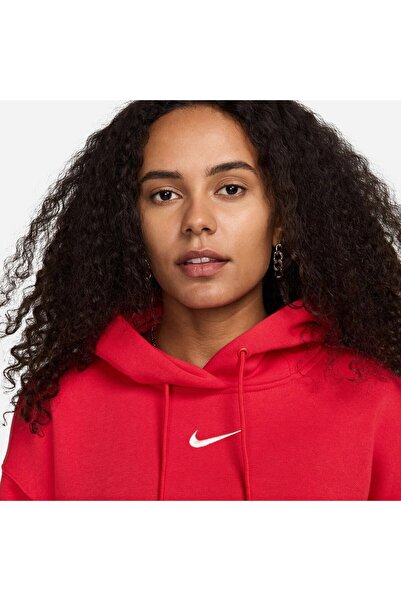Nike Sportswear Phoenix Fleece Oversized Pullover Hoodie Women Hooded Loose Fit Sweatshirt Red