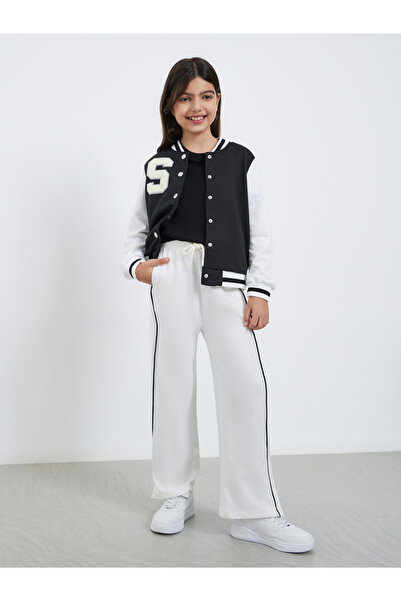 Styli Teens Off White Wide Leg Joggers with Side Piping