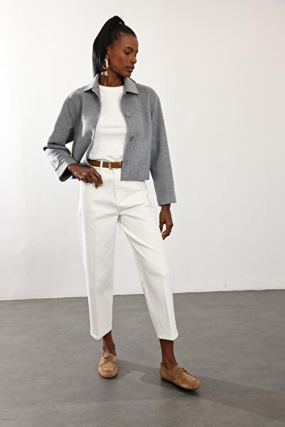 5in1Canpolat Gray Shirt Collar Short Wool Coat