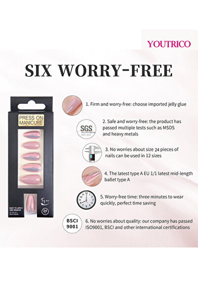 Youtrico Women cat-eye false nails,smooth mirror,diamond-cut,party and gathering press on nails