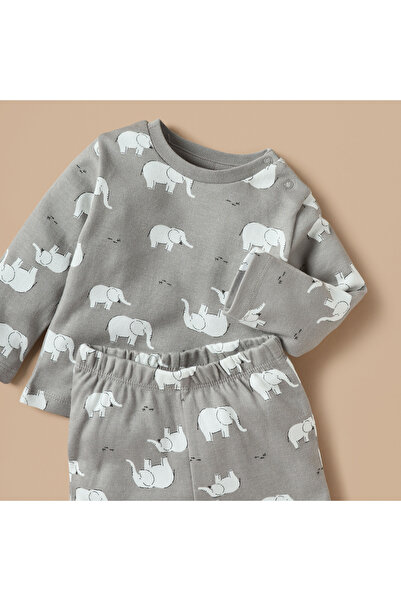 Juniors Elephant Print Long Sleeves T-shirt and Pyjamas - Set of 2