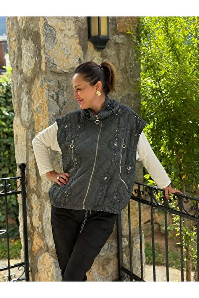 Punta Otantik Nc65588-1 Shawl Pattern Sequin Quilted Italian Vest Gray