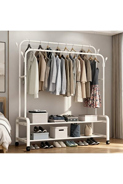 Roam shop 110cm double-rail wheeled clothes hanger,portable metal clothes han...