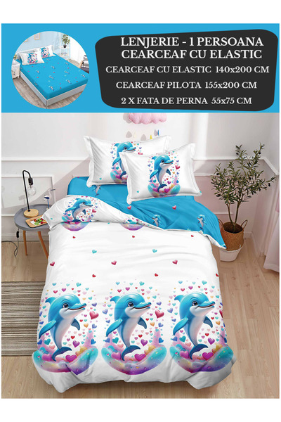 Patul Single bed linen, Sulfur, Fine Cotton, Fitted sheet 140x200, 4 Pieces