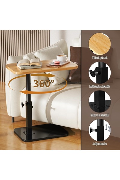 Chuma 360° Rotating Side Table, End Table with 45-80cm Height Adjustment, C Tray Table Coffee Table