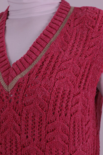 armonika Women's Fuchsia V-Neck Knitwear Sweater Arm-26K136004