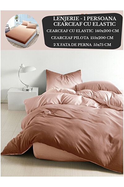 Patul Single bed linen, Sulfur, Fine Cotton, Fitted sheet 140x200, 4 Pieces