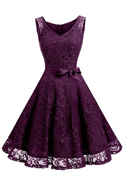 Dressystar Lace A-line Party Dress - Blush / Purple (Model DS0010)